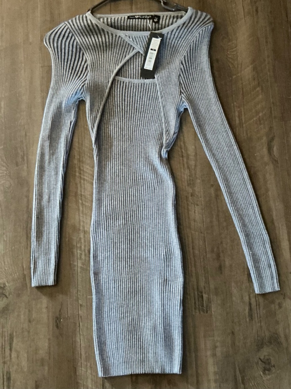 Grey ribbed knit cutout sweater dress, size M